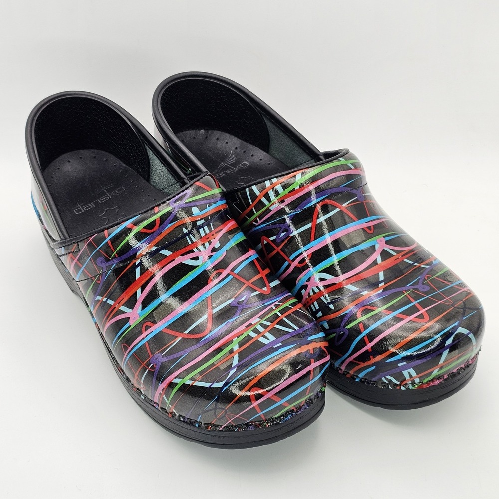 Dansko Size‎ 37 Multi Colored Paint Splatter Retro Streamer Clogs Nursing Shoes